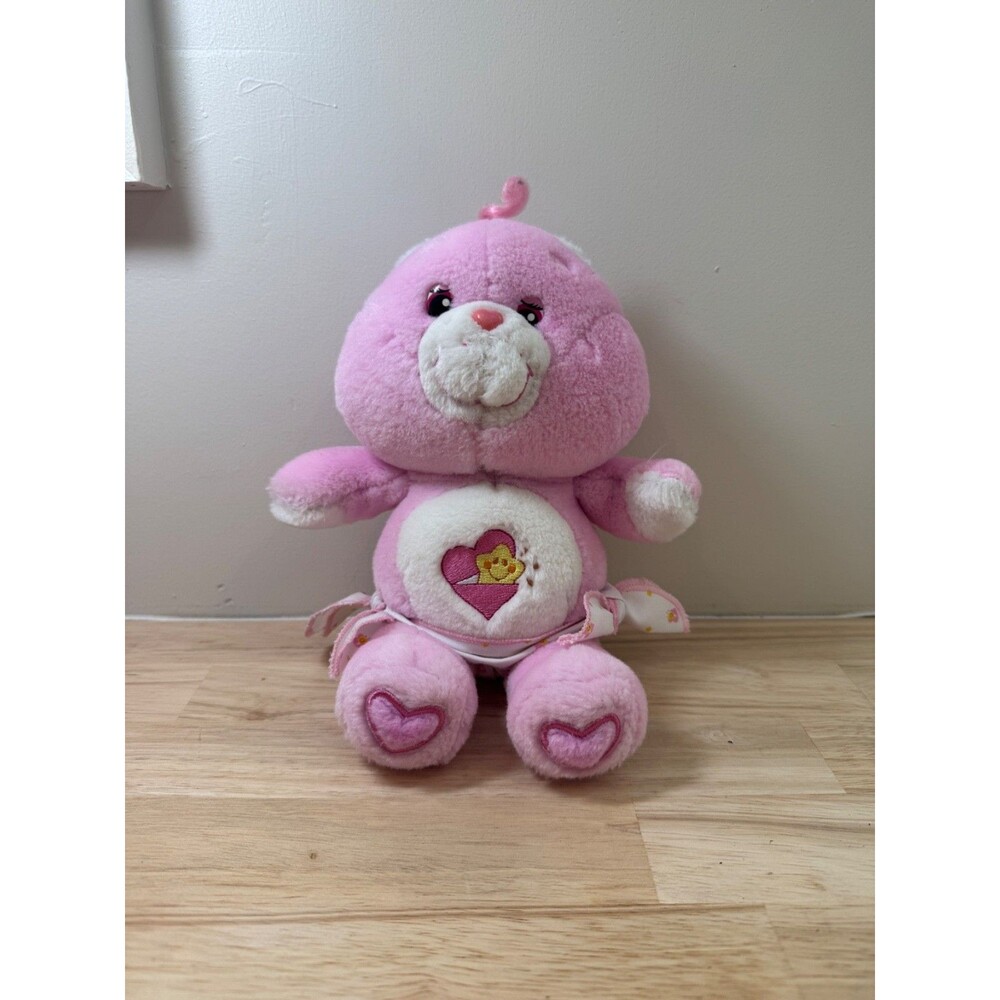 Vintage 2002 Care Bear Cheer Bear 10 Inch Plush Bedtime Wearing Diaper Pink